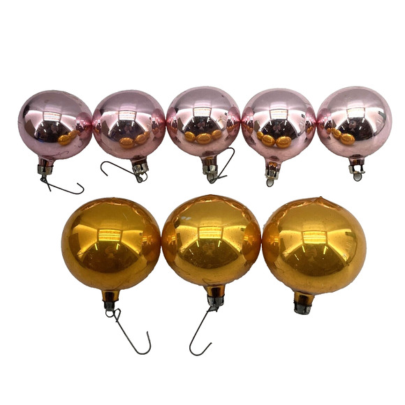 Lot Of 8 Poland Mercury Glass Christmas Ornaments 5 Pink 3 Yellow Balls - Picture 1 of 6